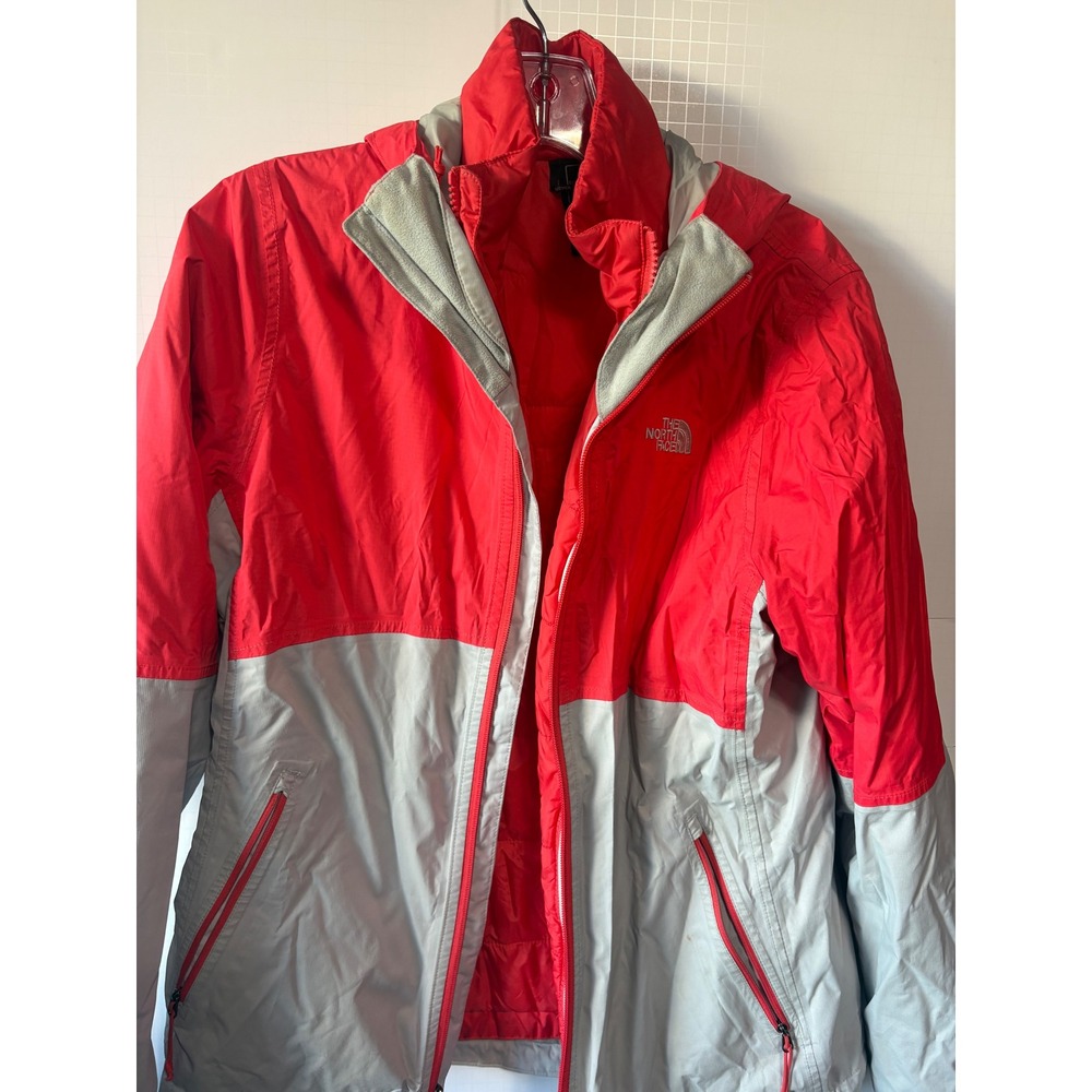 The North Face Womens Red Grey Colorblock Insulated Hooded Jacket Size Medium